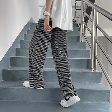 S-5XL Pleated Pants Men Fashion Casual Plaid Pants Men Streetwear Korean Loose Straight Ice Silk Pants Mens Plus Size Trousers aidase-shop